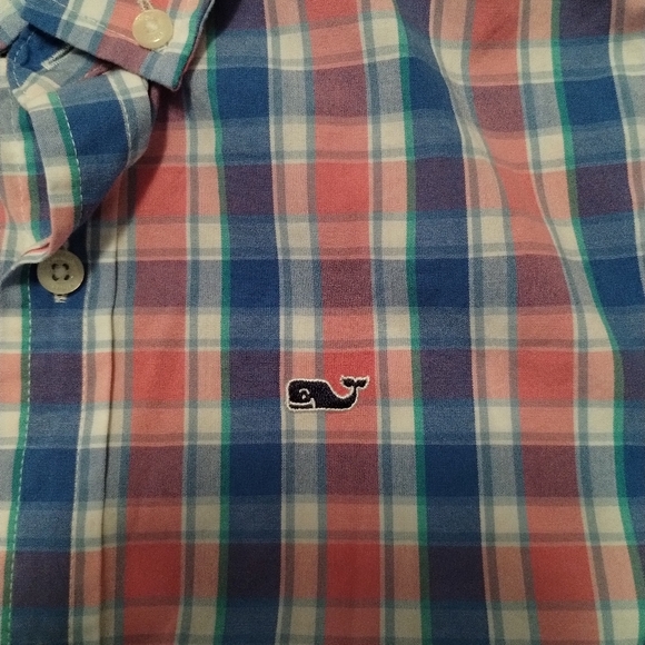 VINEYARD VINES Boys Whale Shirt Button Down  Classic Fit Check Poplin Shirt Sz 7 - Picture 2 of 6